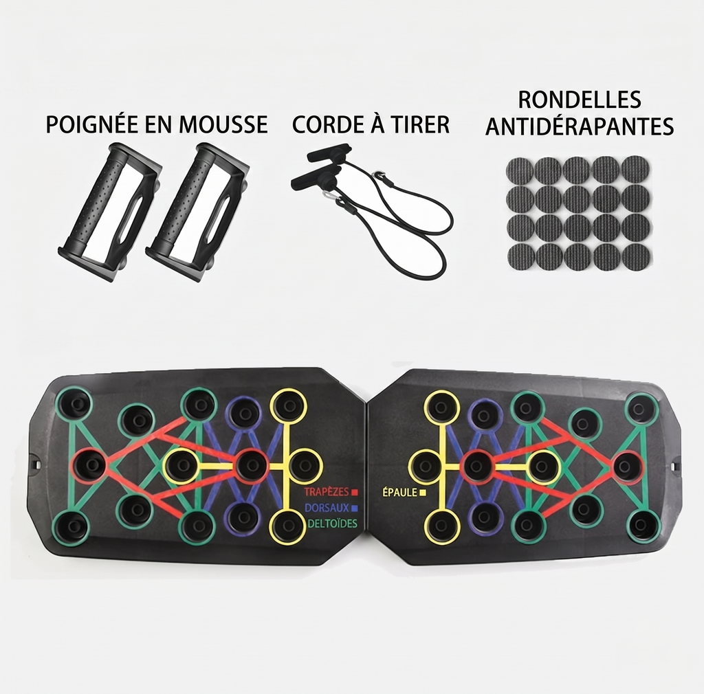 Code couleur du push-up board pour cibler chaque groupe musculaire