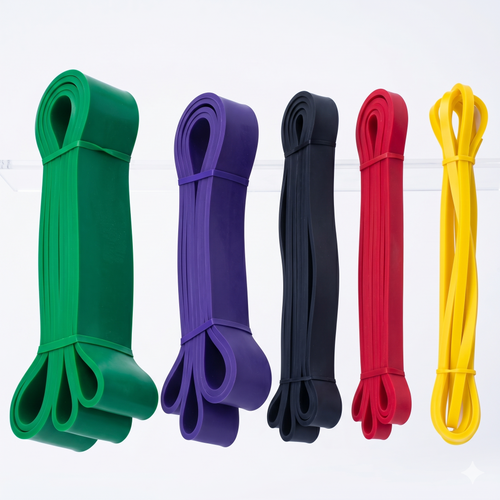 Bandes élastiques de couleurs différentes enroulées côte à côte