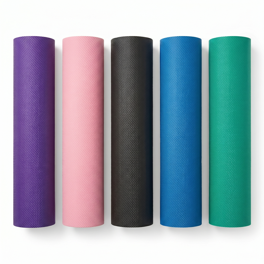 Tapis de fitness roulé avec sa sangle de transport incluse